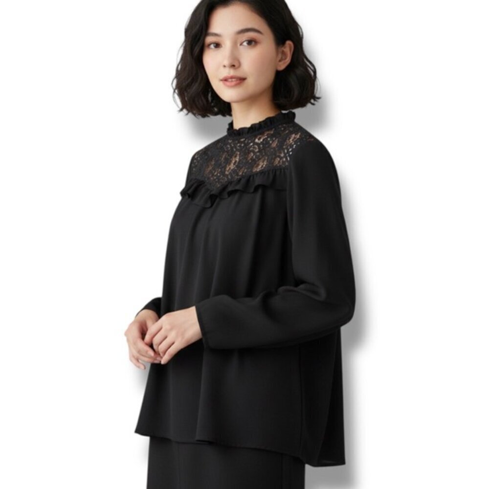 Eloquii Blouse Crochet Lace Long Sleeve Keyhole Round Neck Black Top Plus 16 - Picture 12 of 16